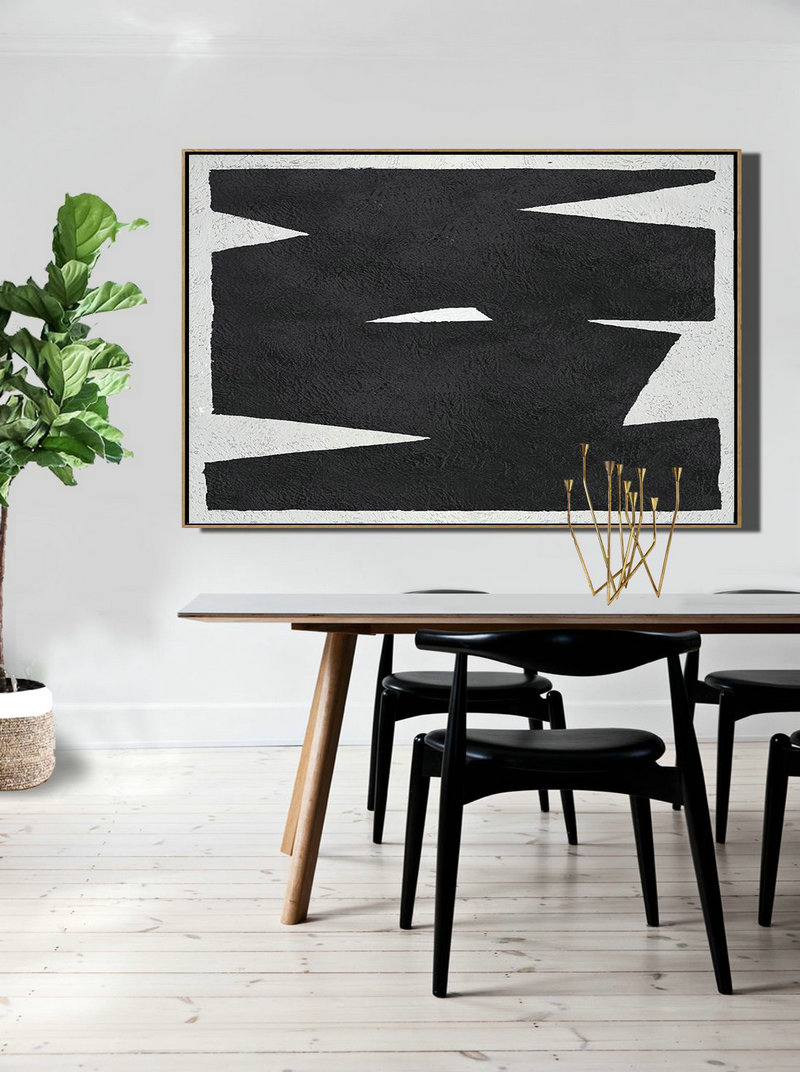 Textured Painting Canvas Art,Hand Painted Oversized Horizontal Minimal Art On Canvas, Black And White Minimalist Painting - Large Colorful Wall Art